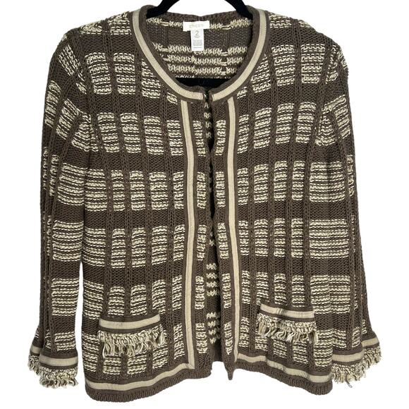 Chico’s Striped Knit Cardigan Sweater Brown Tan Striped 2/Large - Picture 3 of 8